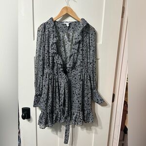 Topshop Star Ruffle Wrap Mini Tea Dress in Mono Black Size 6 NWT